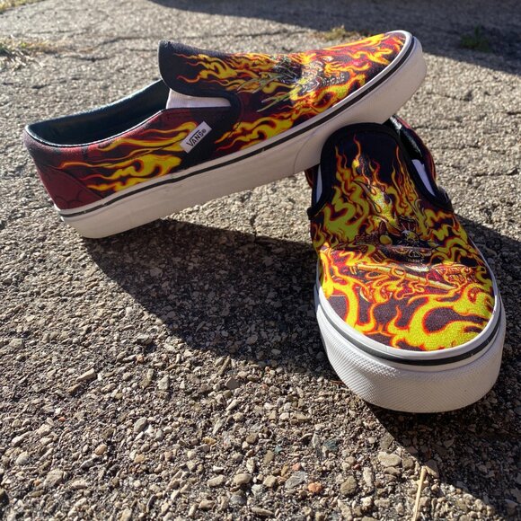 Vans Slip-on Shoes Samurai Rising Flames Mens Size 9.5 - Picture 4 of 7